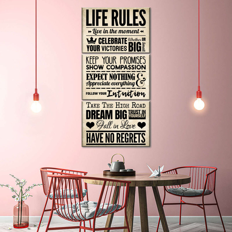 «Life Rules», impression sur toile, H 32 po x l 15 po x P 1,25 po