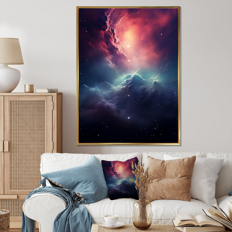 «Layia Space Pink Universe Galaxy II», reproduction sur toile, H 40 po x l 30 po x P 1,5 po, Cadre flottant doré