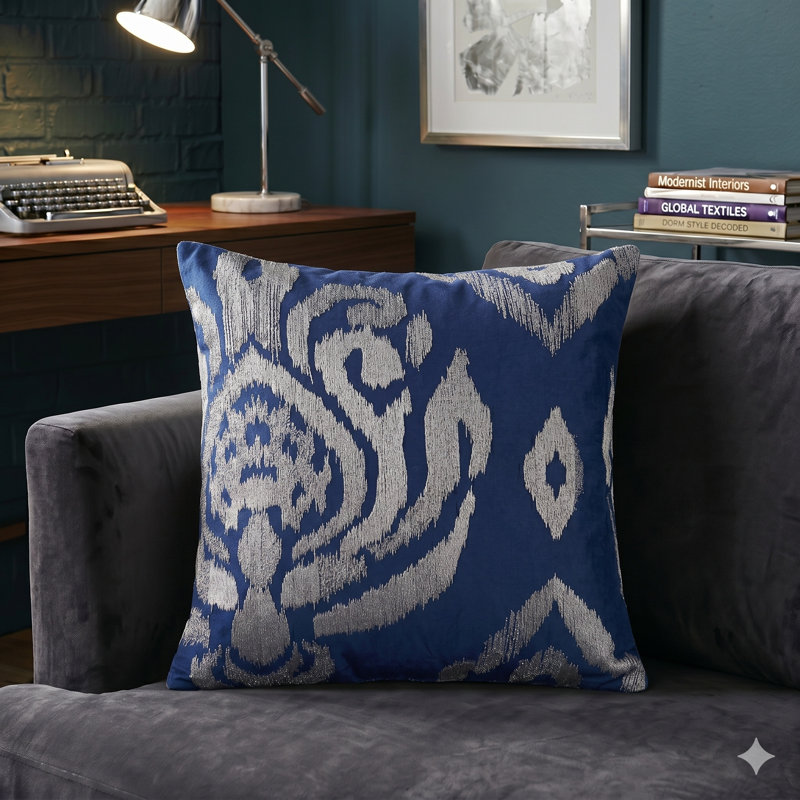 Housse de coussin en polyester texturé Ladacia, Bleu / Argent, Housse de coussin seulement - sans coussin