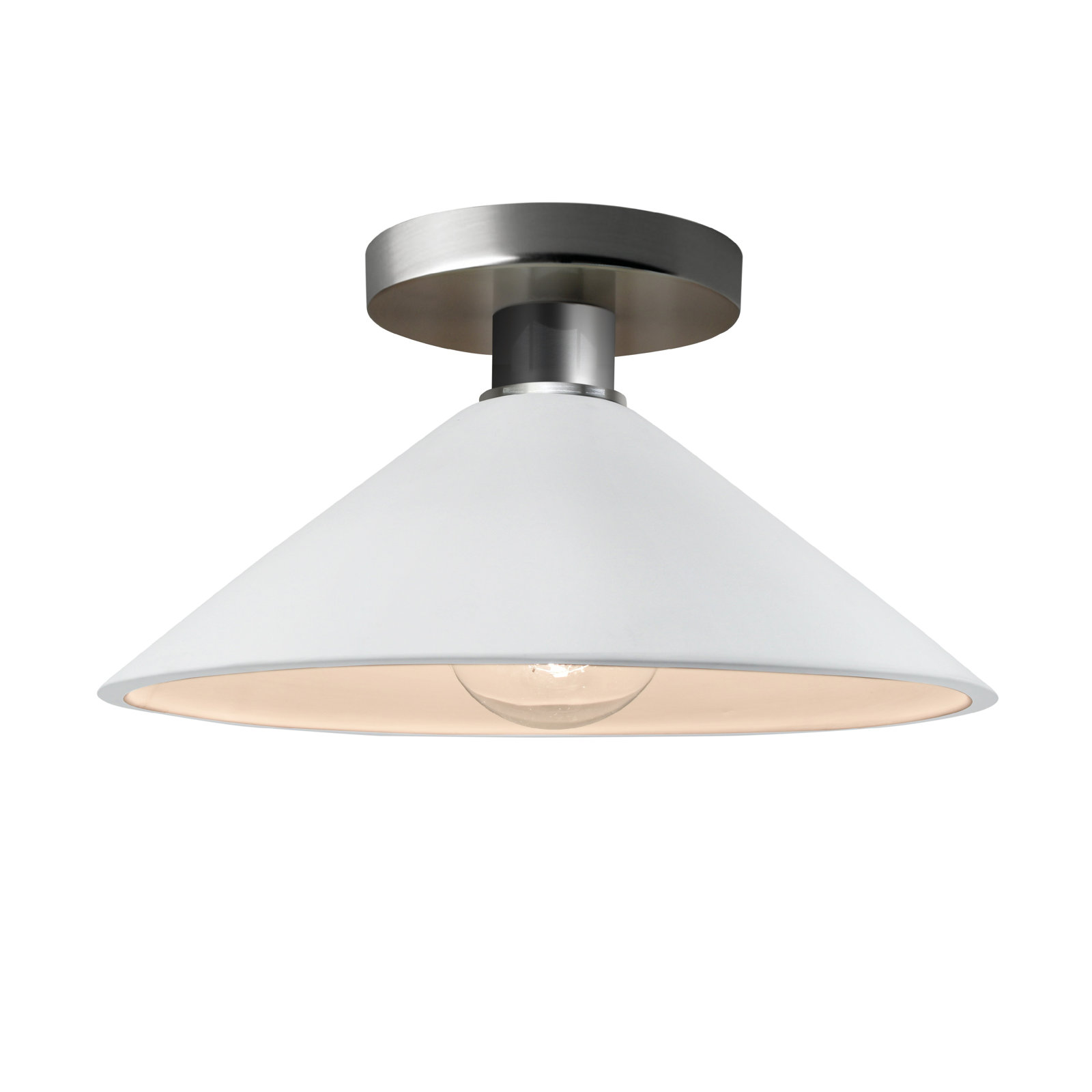 Single Light Ceramic Semi Flush Mount, Gloss White, Brushed Nickel, LED (Integrated)