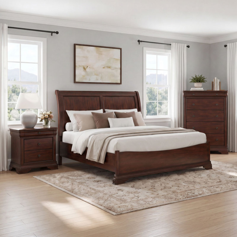 Ensemble de chambre à coucher Glispy, 3 Pcs: Bed, Chest, Nightstand, Grand