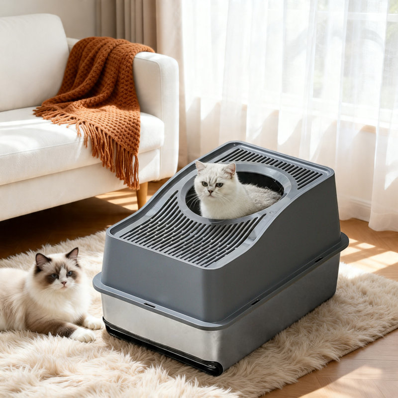 Stainless Steel Litter Box, 35cm H x 40cm W x 60cm D, Grey