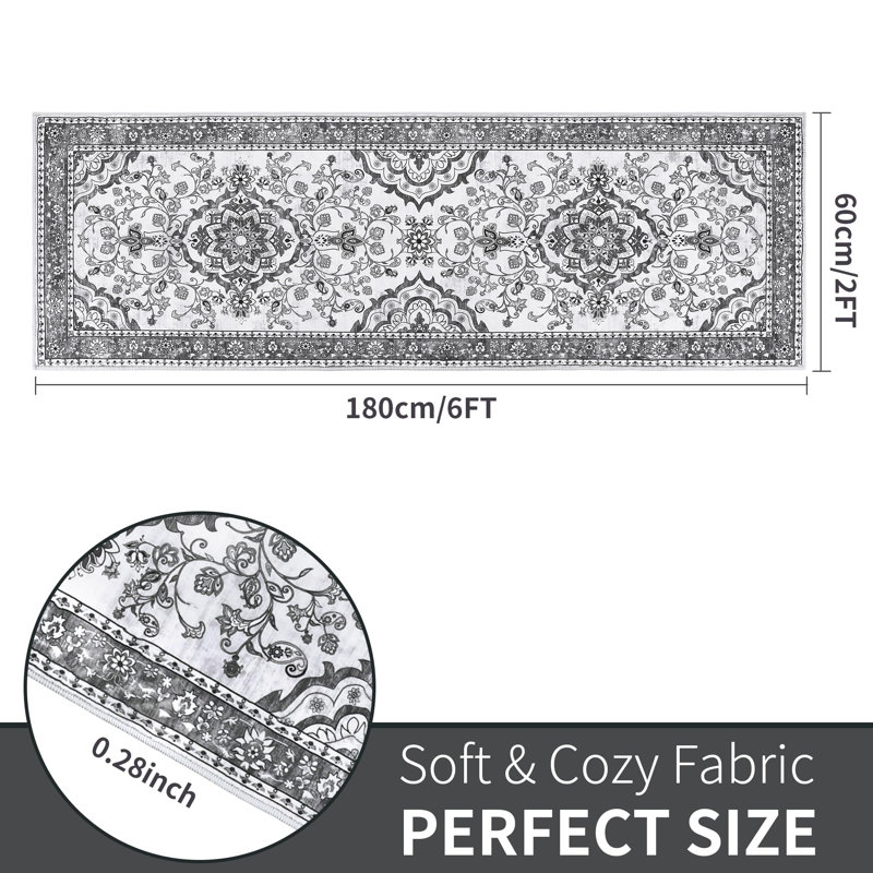 Floral Flatweave Area Rug, Runner 60 x 180cm