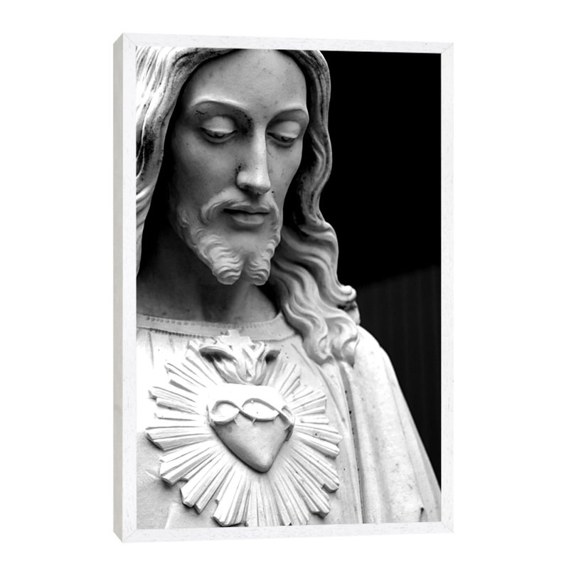 Jesus Christ Black & White - Floater Frame Print on Canvas, 101.6 cm H x 66.04 cm W, White Framed