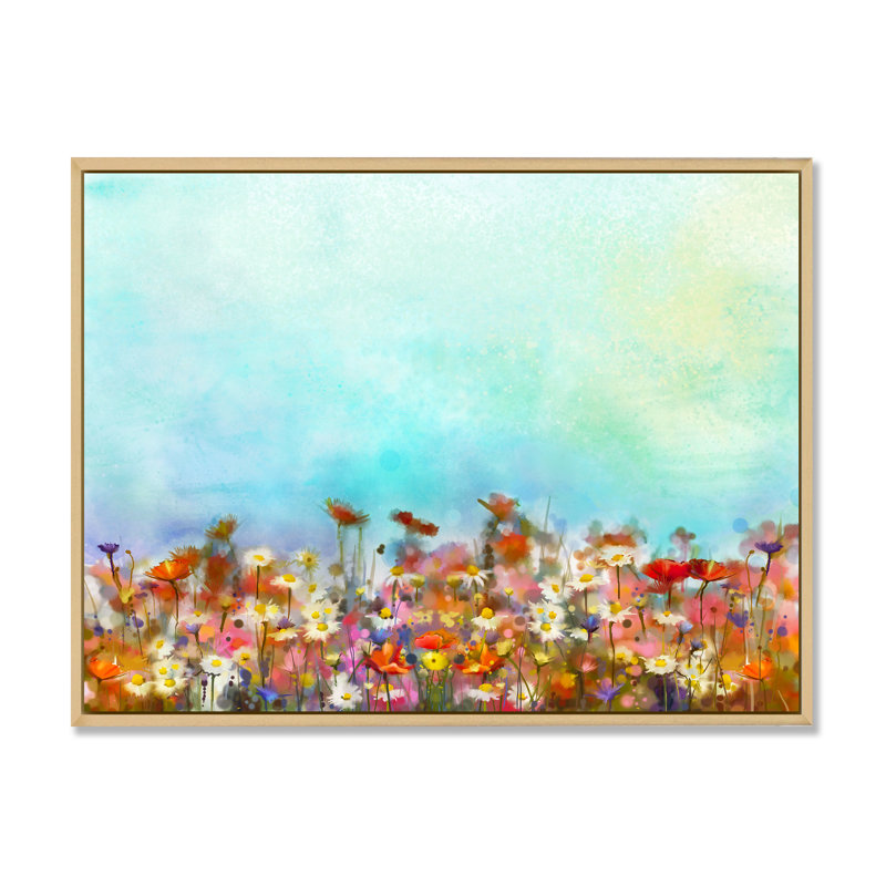 «Vintages Summer Blooming Flowers», reproduction sur toile flottante, H 16 po x l 32 po x P 1 po, Cadre flottant brun