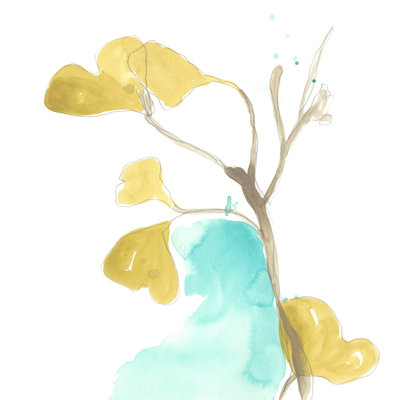 Teal And Ochre Ginko IX by June Erica Vess - Wrapped Canvas Painting