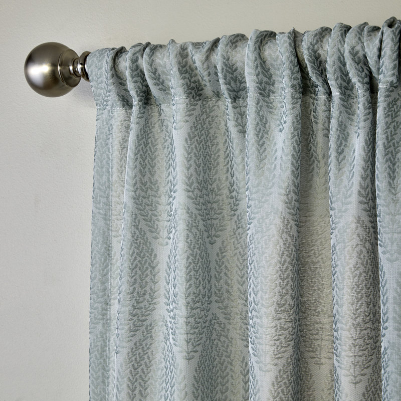 Blue Damask Light-Filtering Polyester Rod Pocket Curtain Panel