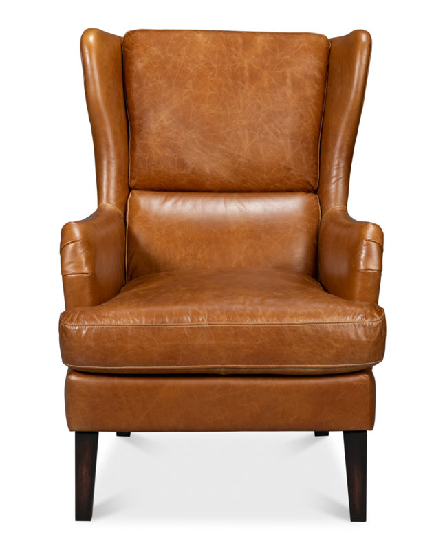 Elite Wingback Chair, Brown Genuine Leather
