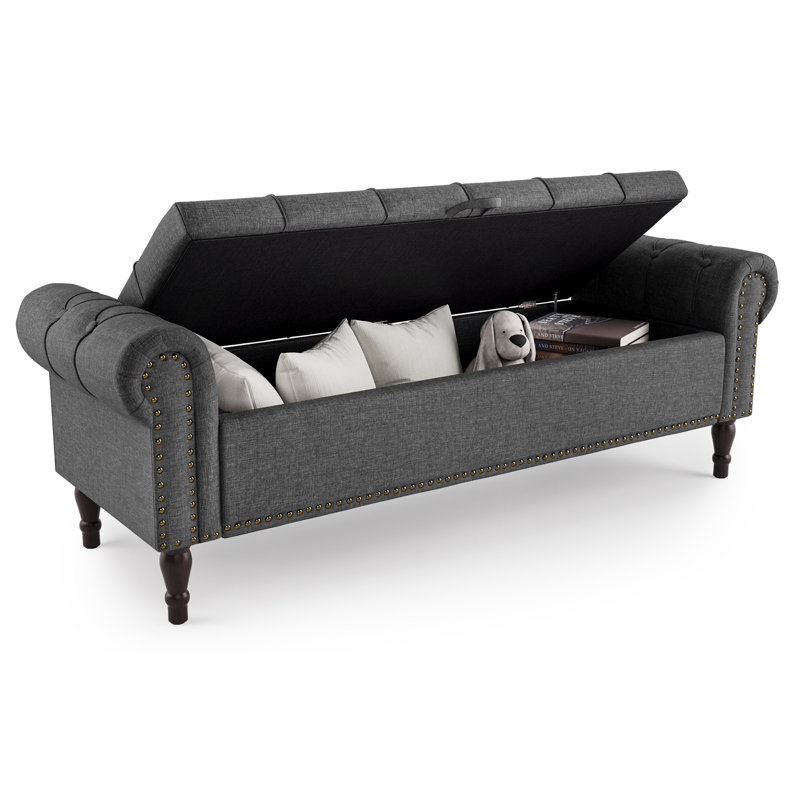 Banc de rangement rembourré Dawsey, H 19,6 po x l 50,7 po x P 17,1 po, Lin gris foncé
