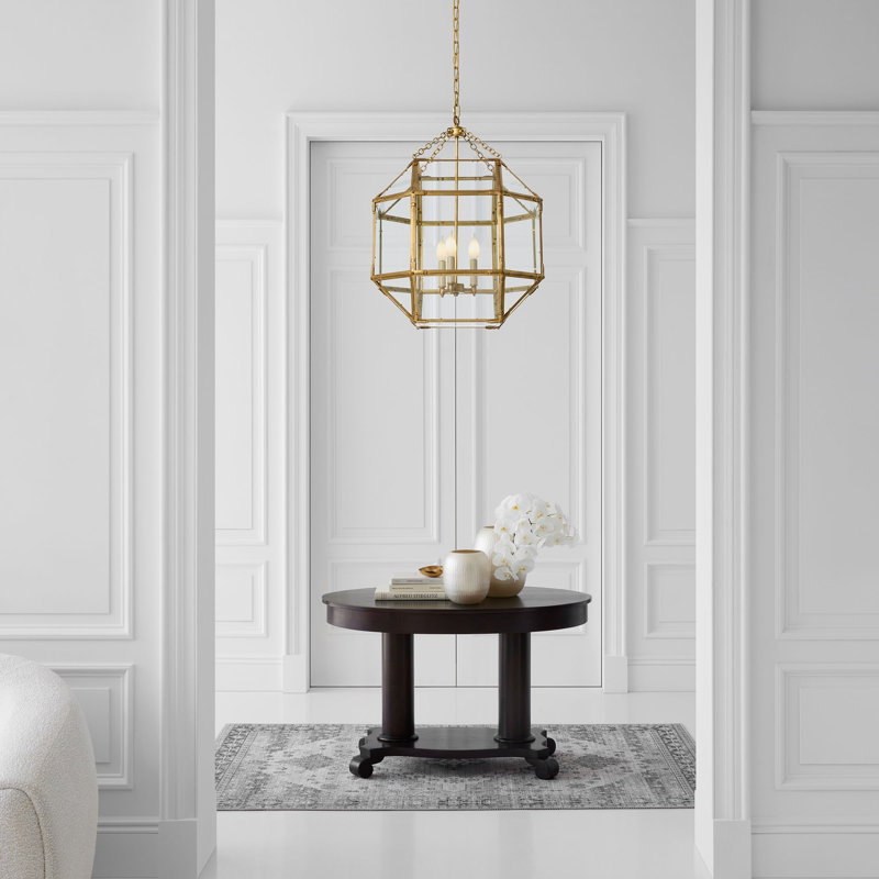 Suzanne Kasler Morris Small Lantern, Polished Nickel, Tan, 26" H x 18.5" W x 18.5" D