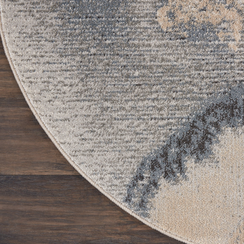 Tapis gris contemporain Ashli, Rond 7 pi 10 po