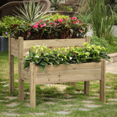 Shaunte 28.5" H 2-Tier Raised Garden Bed, Solid Wood Elevated Planter