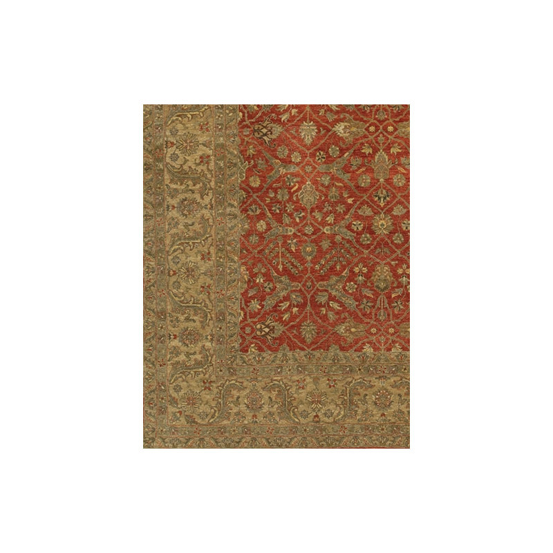 Angora Wool Oriental Area Rug in Red/Brown/Light Green, Rectangle 6' x 9'