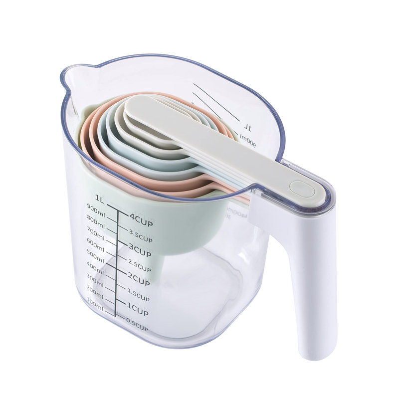Measuring Cup Set - 9 PC. Nesting Stackable Liquid Measure Cup, Dry Measuring Cups And Spoons With Funnel And Scraper (Pastel)