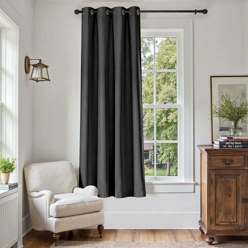 Grommet Room Darkening Linen Textured Curtain, Dark Gray, 50" W x 72" L