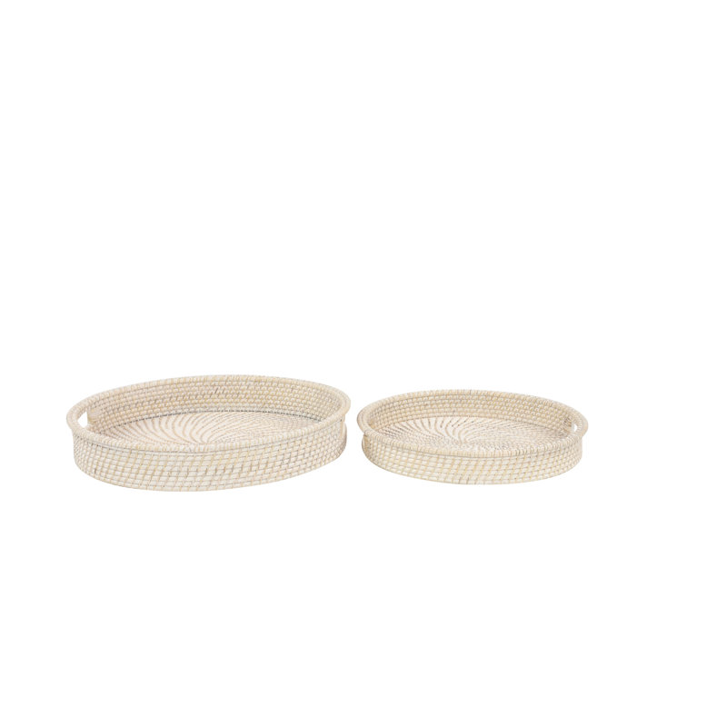 Cory Wicker Tray - Set of 2, White