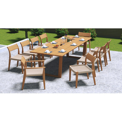 Ensemble de salle à manger 9 pièces en bois de teck de qualité A: table rectangulaire Amilo de 84 po et chaises empilables Amilo (2 et 6 chaises sans accoudoirs) # 11AM3002