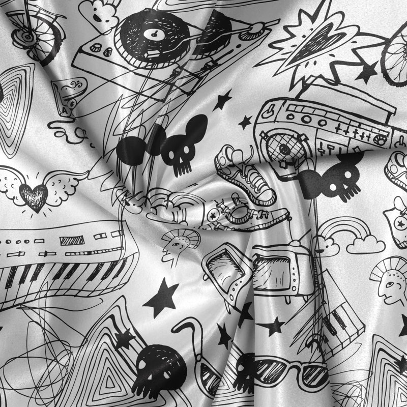 Rustic curtain, teenage pattern, white and black