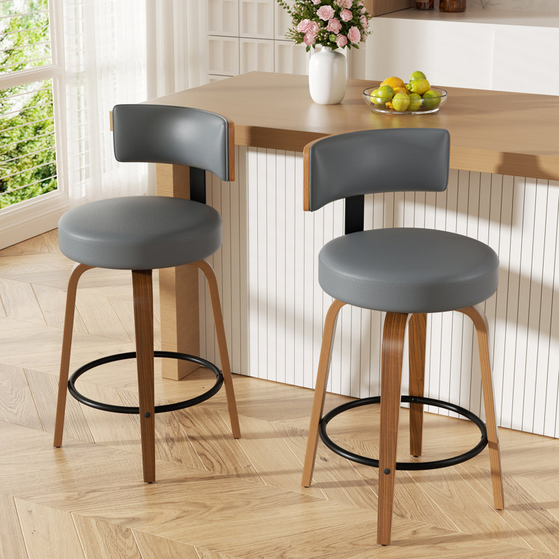 Tabouret de bar pivotant chic en cuir pour un confort et un style ultimes, Gris foncé