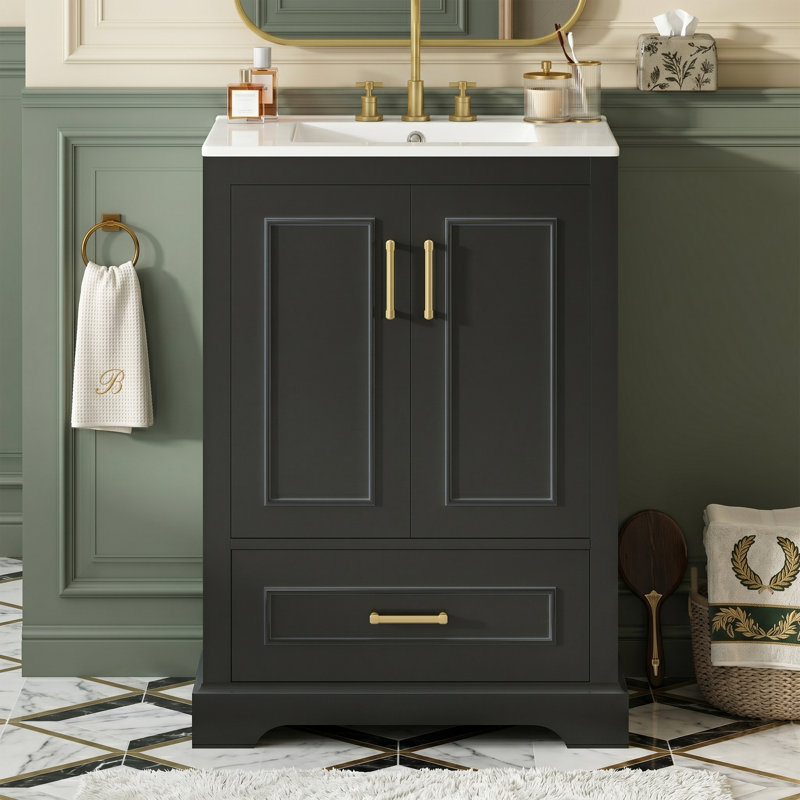 Meuble-lavabo 24 po avec lavabo en céramique, Noir