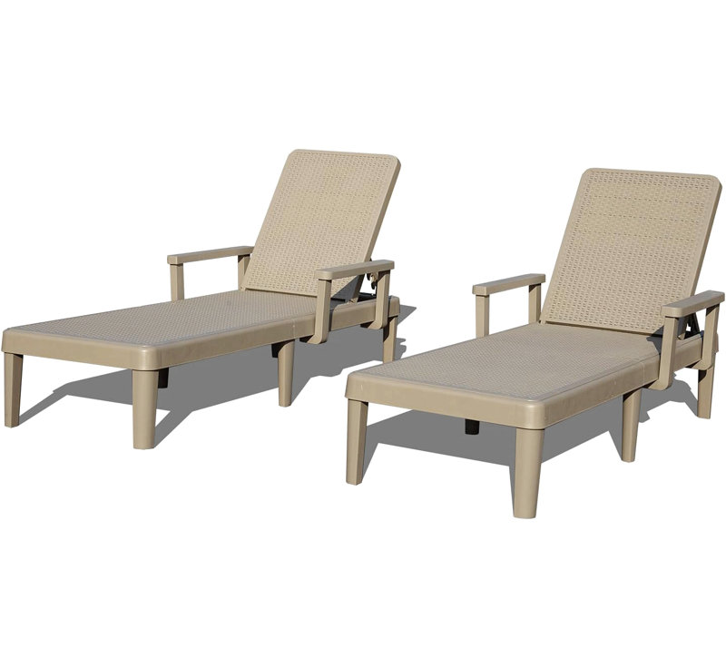 Pool Lounge Chairs Set Of 2, Outdoor Lounge Chairs With 6 Positions Backrest Adjustable Armrest, Resin Waterproof Chaise Lounge Outdoor For Poolside Patio Garden Deck