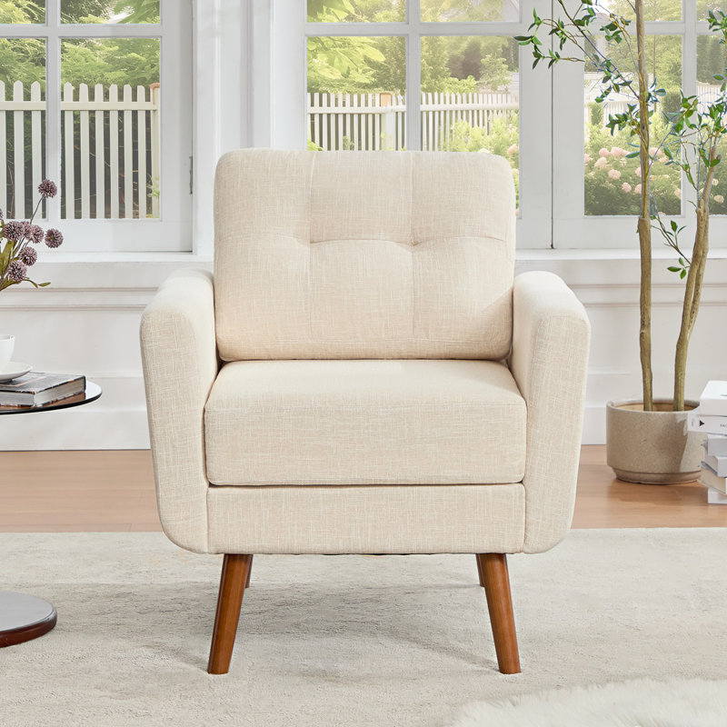 Fauteuil d'appoint rembourré de style Mid-Century moderne 28,7 po Estes, Lin beige