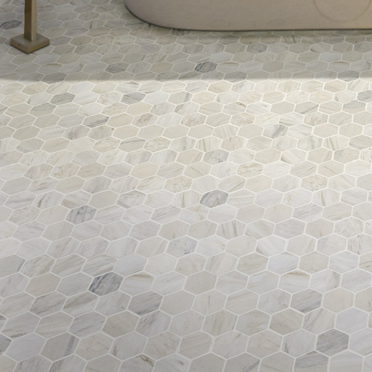 Angora Hexagon 11.75" x 12" Polished Marble Mosaic Floor and Wall Tile