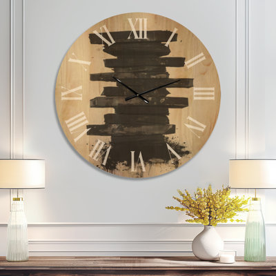 Stacked Ink Strokes - Abstract Large Wall Clock, Printed on Wood