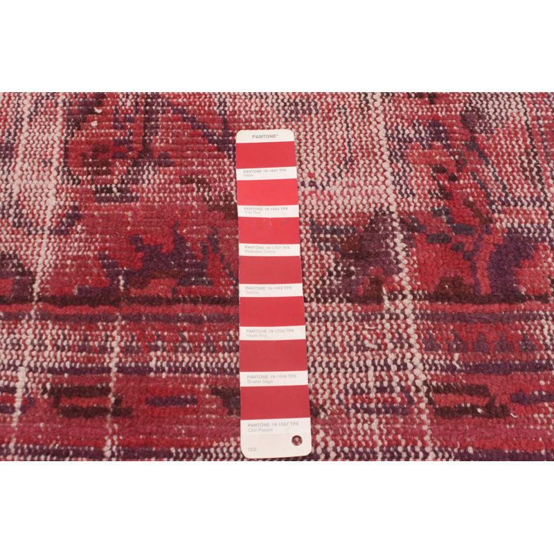 Tapis rouge foncé en laine noué à la main de conception unique 2000S 6 pi 9 po x 9 pi 3 po Odor