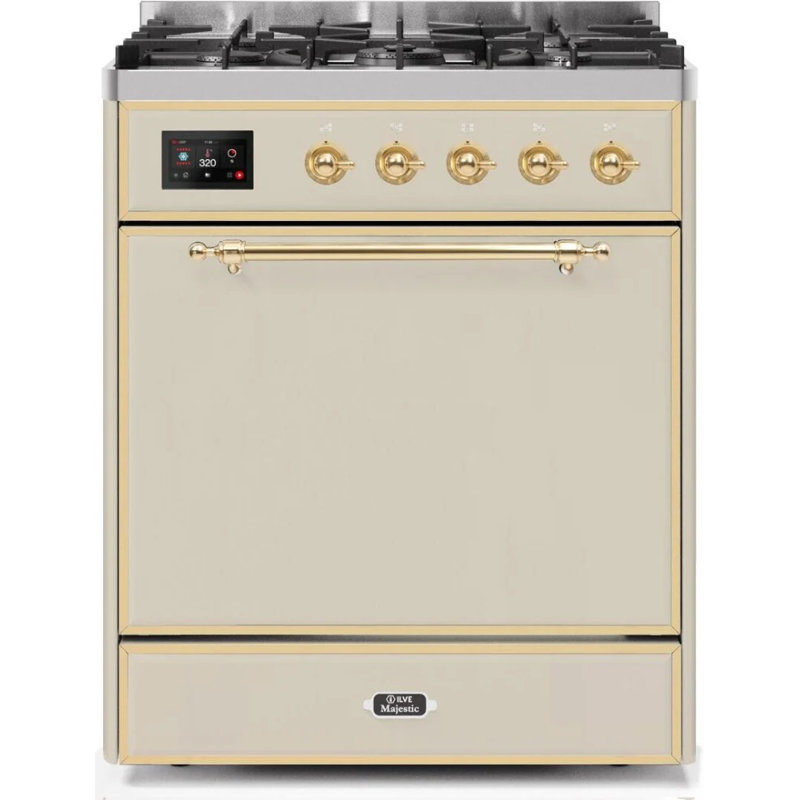 Majestic II 30" 4 cu.ft. Freestanding Dual Fuel with Convection Oven, Liquid Propane, Antique White/Brass