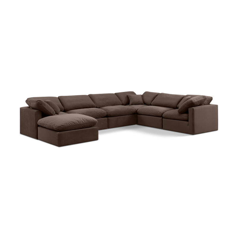 Itala Velvet U-Shaped Sectional Reversible, Brown Velvet