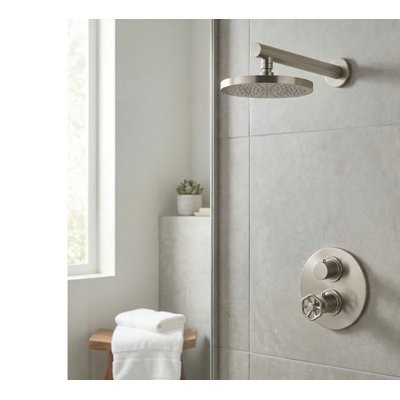 Lucia Wheel Handle Single Function Rain Shower Faucet Set in Brushed Nickel (Valve Included)