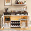 Buffet buffet, armoire de cuisine de 54 po avec lumières à DEL et portes en verre arquées, armoires de bar hautes avec tablettes réglables, support à vin et table de rangement pour la salle à manger-51501114-38198175