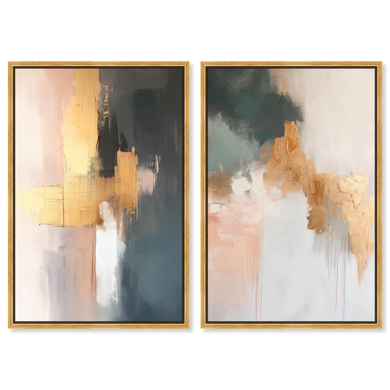 Nature's Palette Set Canvas Set of 2 Neutral Art by , H 45 po x l 30 po, Cadre flottant doré