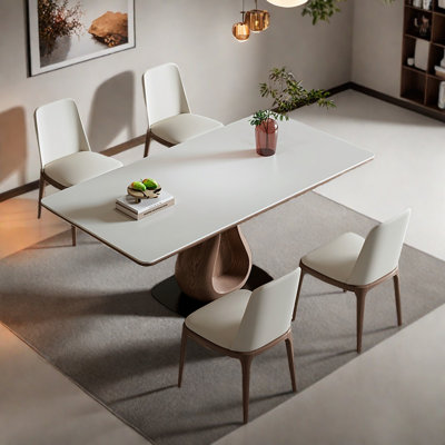 Home rectangular bright face rock slab table set