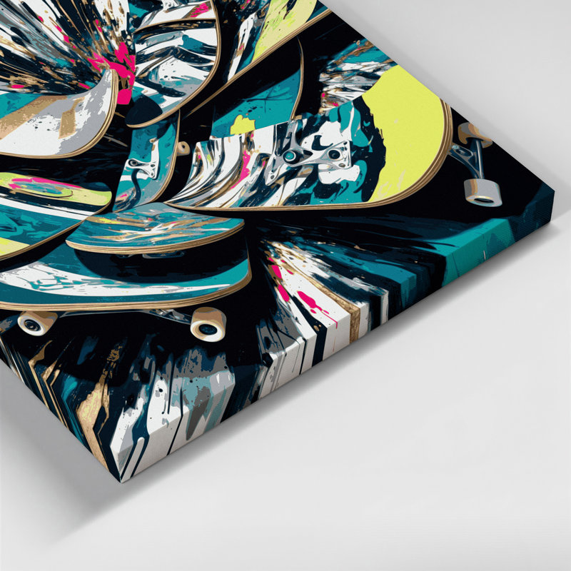 Art sur toile gris, transport, planche à roulettes et longboard, 8" H x 10" W