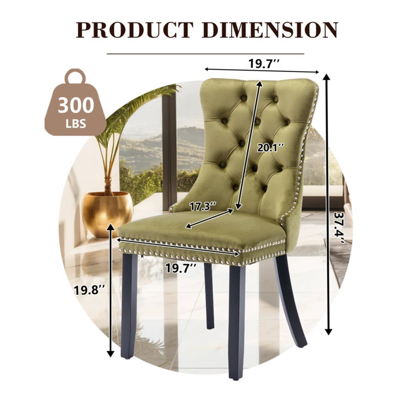 2PCS Modern Velvet Wingback Tufted Solid Wood Upholstered Dining Chairs (Set of 2), Olive