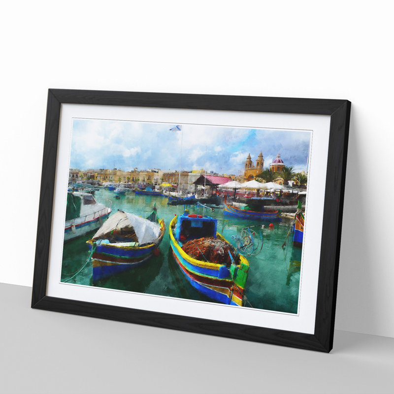 Fishing Boats in Malta - Framed Print, Black Framed, 27cm H x 36cm W x 2cm D