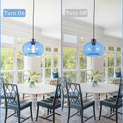 1-light Blue Seeded Round Glass Hangning Pendant Light