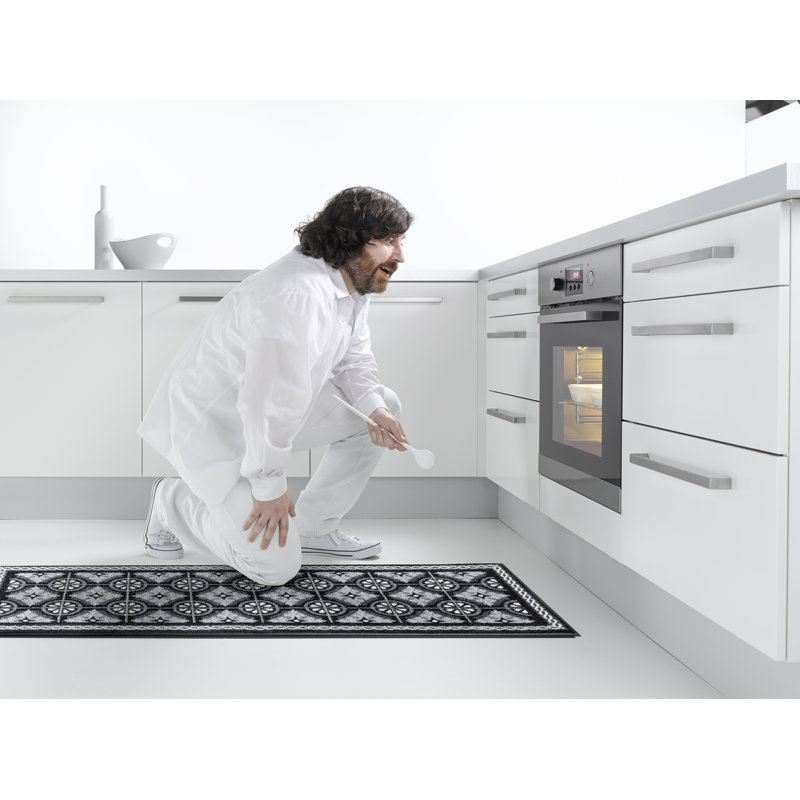 Fußmatte  Design Kitchen Tiles, Black, Rectangle 75 x 190 cm