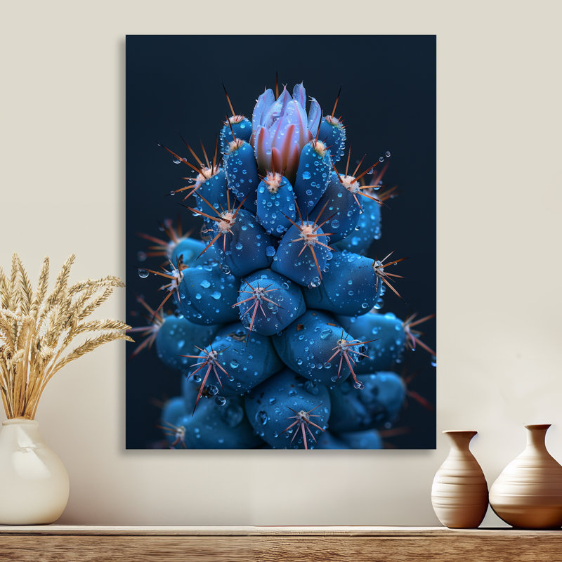 Cactus monochrome orange, bleu, désert, lueur II - cactus floral, Métal métal, H 40 po x l 30 po x P 1,5 po