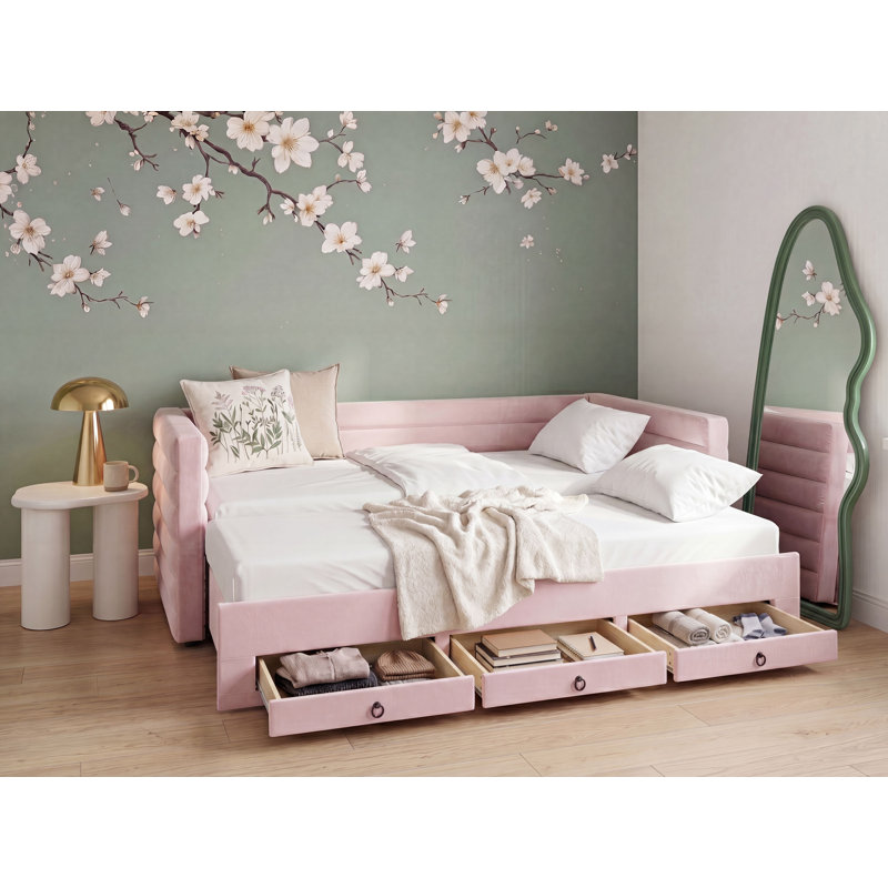 Upholstered Velvet Daybed, Pink