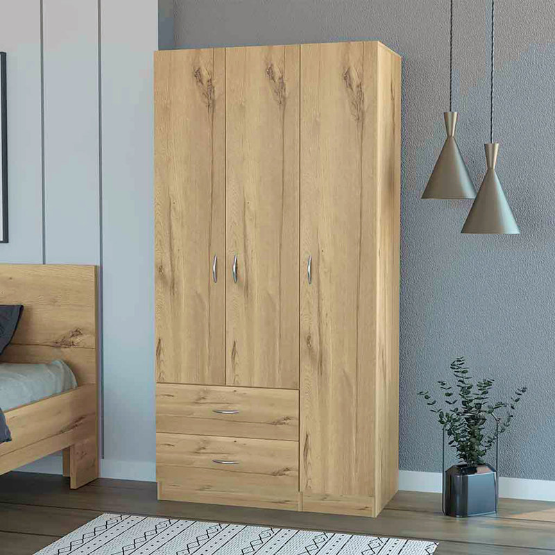 Armoire trois portes Clark, chambre, Chêne clair