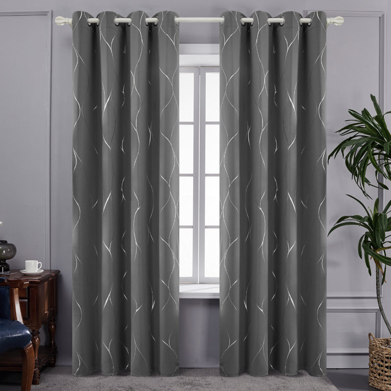 Kellda Thermal Room Darkening Polyester Curtain Panels, 52" W x 108" L, Light Gray