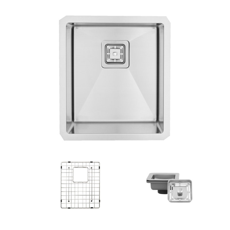 Évier de cuisine à simple cuve en acier inoxydable avec crépine carrée 16 po.