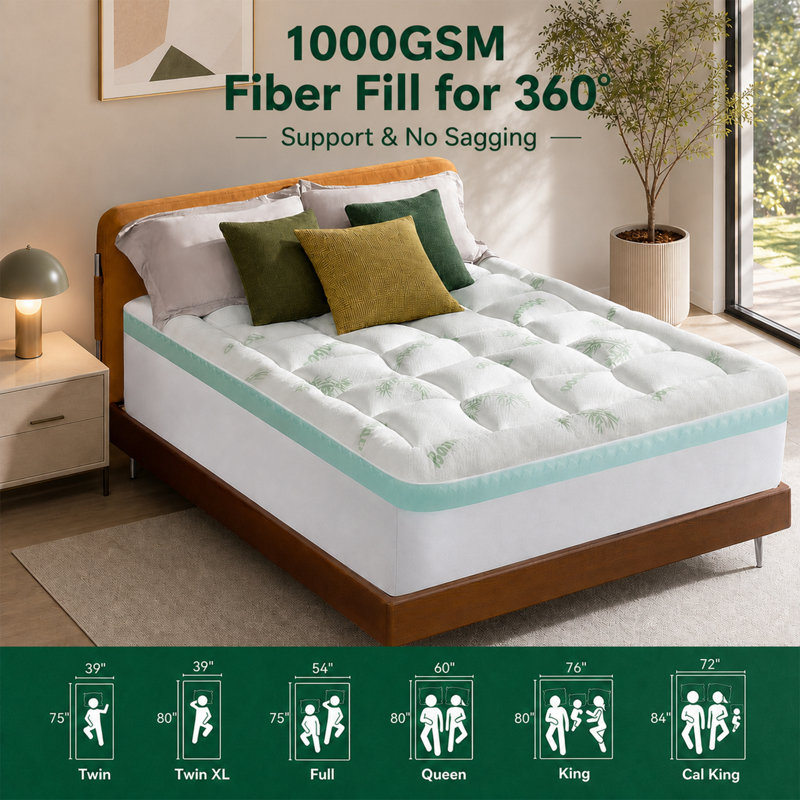 Surmatelas à double couche en mousse viscoélastique de 4 po avec viscose dérivé du bambou, 2 po, plateau-coussin moelleux, mousse viscoélastique rafraîchissante de 2 po pour soulager les maux de dos