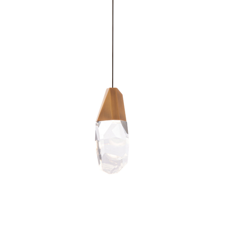 Martini 1 - Light LED Pendant, Aged Brass, Clear Optic Crystal