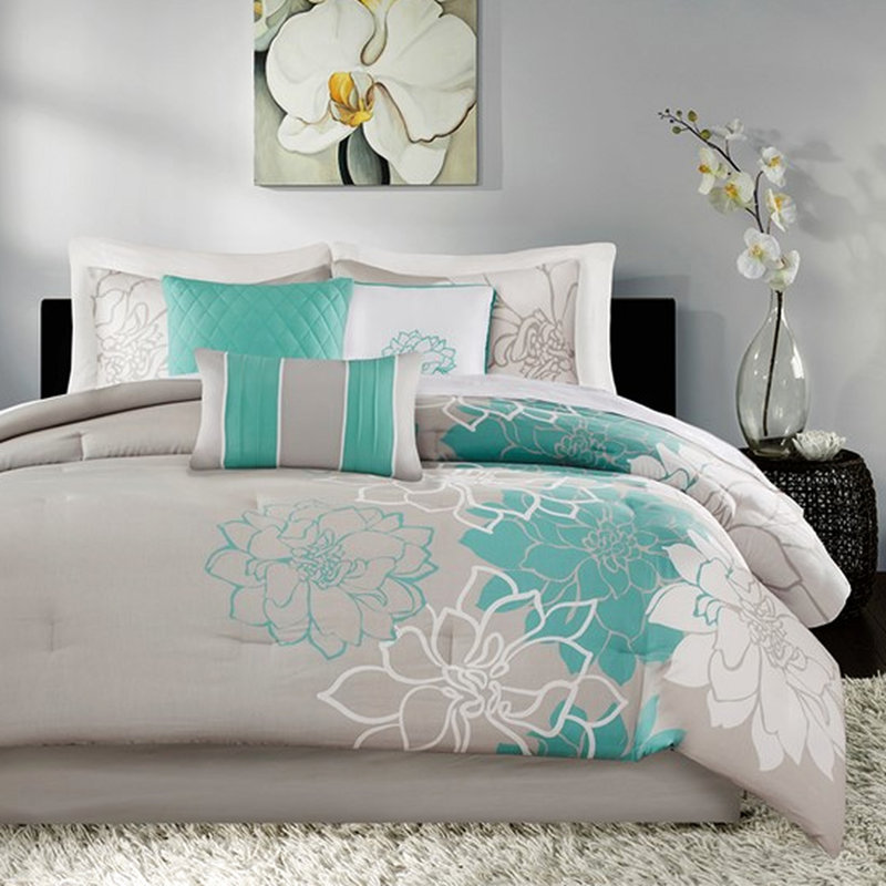 Ensemble de lit Queen en coton, jupe de lit élégante, 3 coussins décoratifs, couette imprimée Charisma, rembourrage, allure raffinée