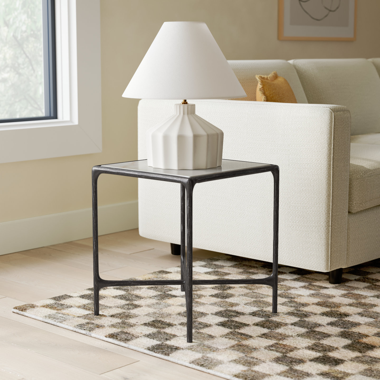 Evelynn End Table, Black, White Marble