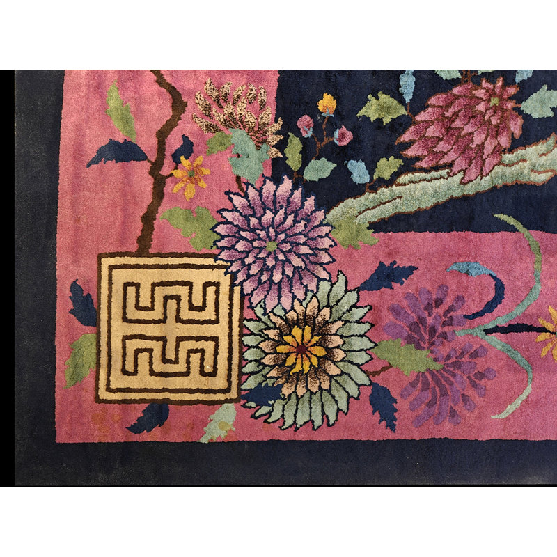 Wool Room Size Rectangle Antique Chinese Blue 1920s Knotted - Art Deco Rug